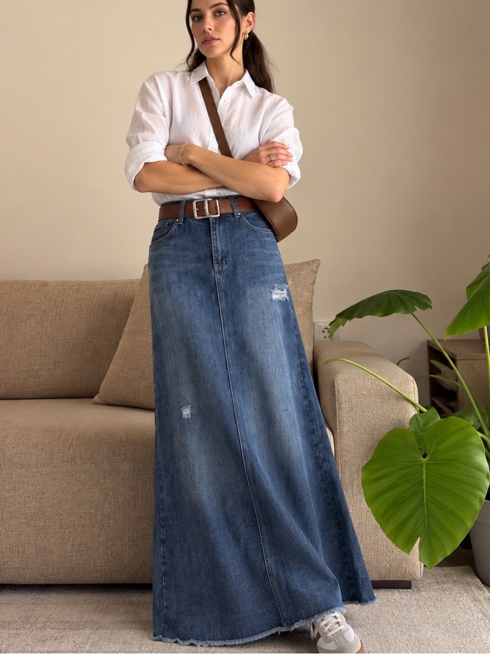 Inherit Elisha Denim Maxi Skirt 11/12 Prairie Cottagecore Boho Heritage Raw Hem